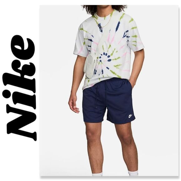 NWT Nike Club Men's Mesh Flow Shorts - Midnight Navy/White - Picture 1 of 12